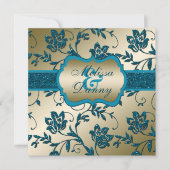 Gold en Blauwgroen FAUX Glitter Floral Engagement  Kaart (Voorkant)