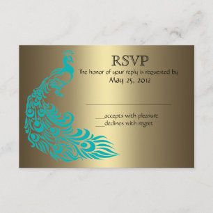 Gold en Blauwgroen Pacock RSVP-uitnodigingen RSVP Kaartje