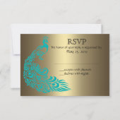 Gold en Blauwgroen Pacock RSVP-uitnodigingen RSVP Kaartje (Voorkant)