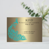 Gold en Blauwgroen Pacock RSVP-uitnodigingen RSVP Kaartje (Staand voorkant)