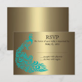 Gold en Blauwgroen Pacock RSVP-uitnodigingen RSVP Kaartje (Voorkant / Achterkant)