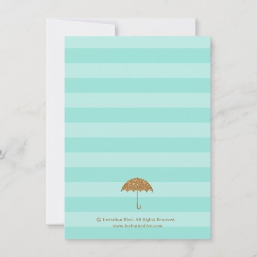 Gold en Blauwgroen Umbrella & Hearts Vrijgezellenf Kaart (Achterkant)