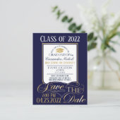 Gold en Blue Afstuderen Invitation Briefkaart (Staand voorkant)