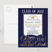 Gold en Blue Afstuderen Invitation Briefkaart (Voorkant / Achterkant)