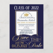 Gold en Blue Afstuderen Invitation Briefkaart (Voorkant)