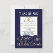 Gold en Blue Afstuderen Invitation Briefkaart (Voorkant)