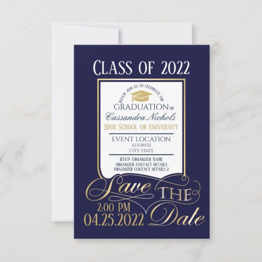 Gold en Blue Afstuderen Invitation Briefkaart (Voorkant)