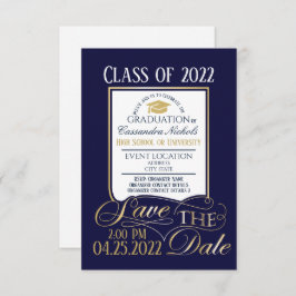 Gold en Blue Afstuderen Invitation Briefkaart