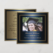 Gold en Blue Afstuderen Invitation Kaart (Voorkant / Achterkant)