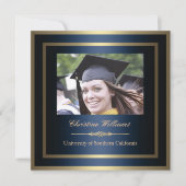Gold en Blue Afstuderen Invitation Kaart (Voorkant)