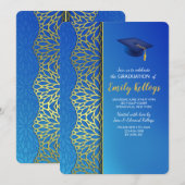 Gold en Blue Afstuderen Invitation Kaart (Voorkant / Achterkant)
