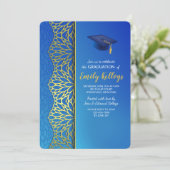 Gold en Blue Afstuderen Invitation Kaart (Staand voorkant)