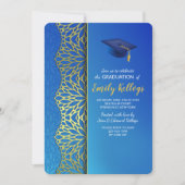 Gold en Blue Afstuderen Invitation Kaart (Voorkant)