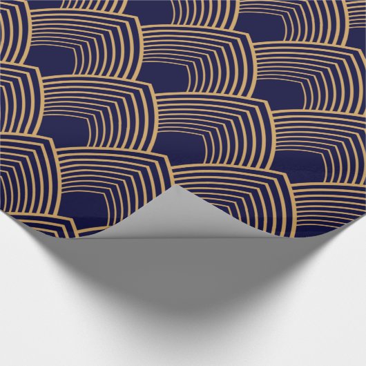 Gold en Blue Art Deco Pattern Cadeaupapier (Hoek)