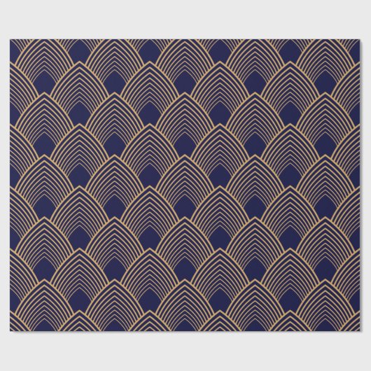Gold en Blue Art Deco Pattern Cadeaupapier (Vlak)