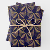 Gold en Blue Art Deco Pattern Inpakpapier Vel (In situ)