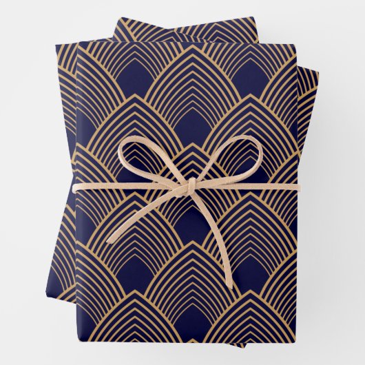 Gold en Blue Art Deco Pattern Inpakpapier Vel (In situ)