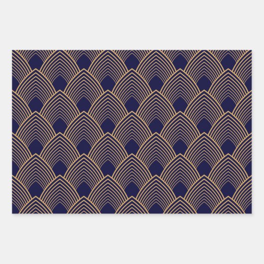 Gold en Blue Art Deco Pattern Inpakpapier Vel (Voorkant)