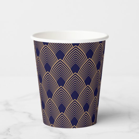 Gold en Blue Art Deco Pattern Papieren Bekers (Achterkant)