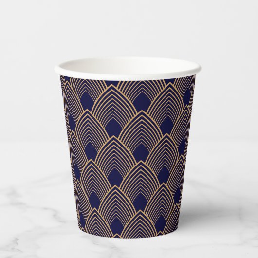 Gold en Blue Art Deco Pattern Papieren Bekers (Voorkant)
