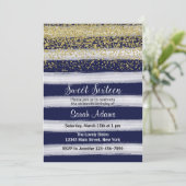 Gold en Blue Birthday Invitation Kaart (Staand voorkant)