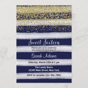 Gold en Blue Birthday Invitation Kaart