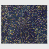 Gold en Blue Dahlia Flower Cadeaupapier (Vlak)