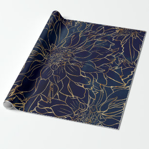 Gold en Blue Dahlia Flower Cadeaupapier