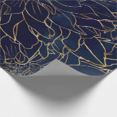 Gold en Blue Dahlia Flower Cadeaupapier (Hoek)