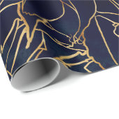 Gold en Blue Dahlia Flower Cadeaupapier (Rol Hoek)