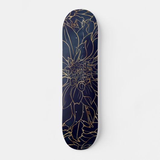 Gold en Blue Dahlia Flower Persoonlijk Skateboard (Voorkant)