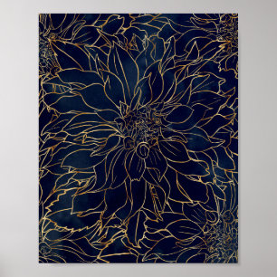 Gold en Blue Dahlia Flower Poster