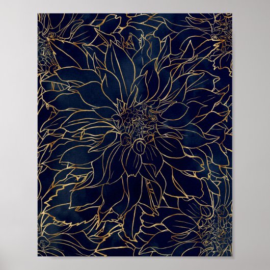 Gold en Blue Dahlia Flower Poster (Voorkant)