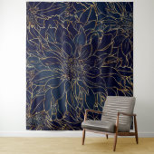 Gold en Blue Dahlia Flower Wandkleed (In situ)