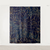 Gold en Blue Dahlia Flower Wandkleed (Voorkant)