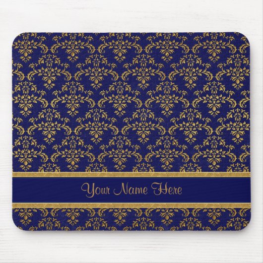 Gold en Blue Damask Muismat (Voorkant)