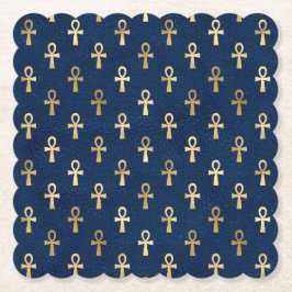 Gold en Blue Egyptian Ankh Pattern Kartonnen Onderzetters