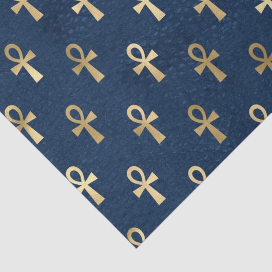 Gold en Blue Egyptian Ankh Pattern Tissuepapier (Detail)