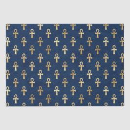 Gold en Blue Egyptian Ankh Pattern Tissuepapier