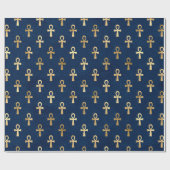 Gold en Blue Egyptian Ankh Pattern Wrapping Paper Cadeaupapier (Vlak)