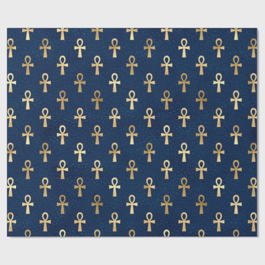 Gold en Blue Egyptian Ankh Pattern Wrapping Paper Cadeaupapier (Vlak)