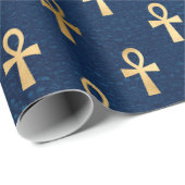 Gold en Blue Egyptian Ankh Pattern Wrapping Paper Cadeaupapier (Rol Hoek)