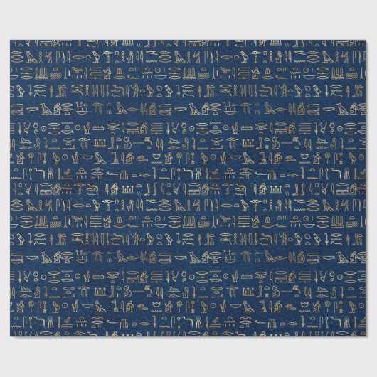 Gold en Blue Egyptian Hieroglyphs Pattern Cadeaupapier (Vlak)