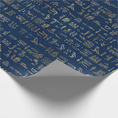 Gold en Blue Egyptian Hieroglyphs Pattern Cadeaupapier (Hoek)