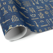 Gold en Blue Egyptian Hieroglyphs Pattern Cadeaupapier (Rol Hoek)