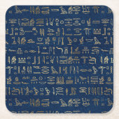 Gold en Blue Egyptian Hieroglyphs Pattern Kartonnen Onderzetters (Voorkant)