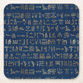Gold en Blue Egyptian Hieroglyphs Pattern Kartonnen Onderzetters