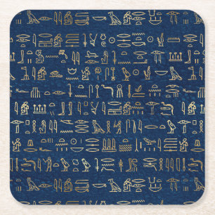 Gold en Blue Egyptian Hieroglyphs Pattern Kartonnen Onderzetters