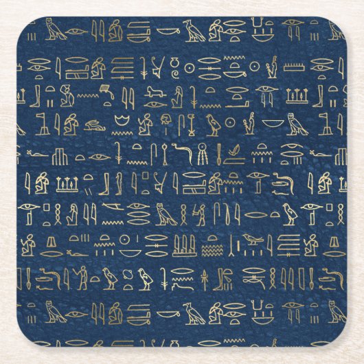 Gold en Blue Egyptian Hieroglyphs Pattern Kartonnen Onderzetters (Voorkant)