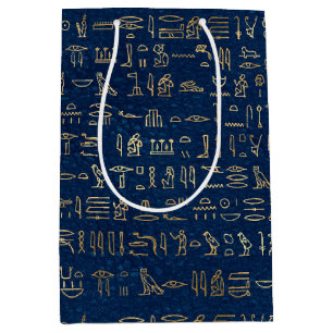 Gold en Blue Egyptian Hieroglyphs Pattern  Medium Cadeauzakje